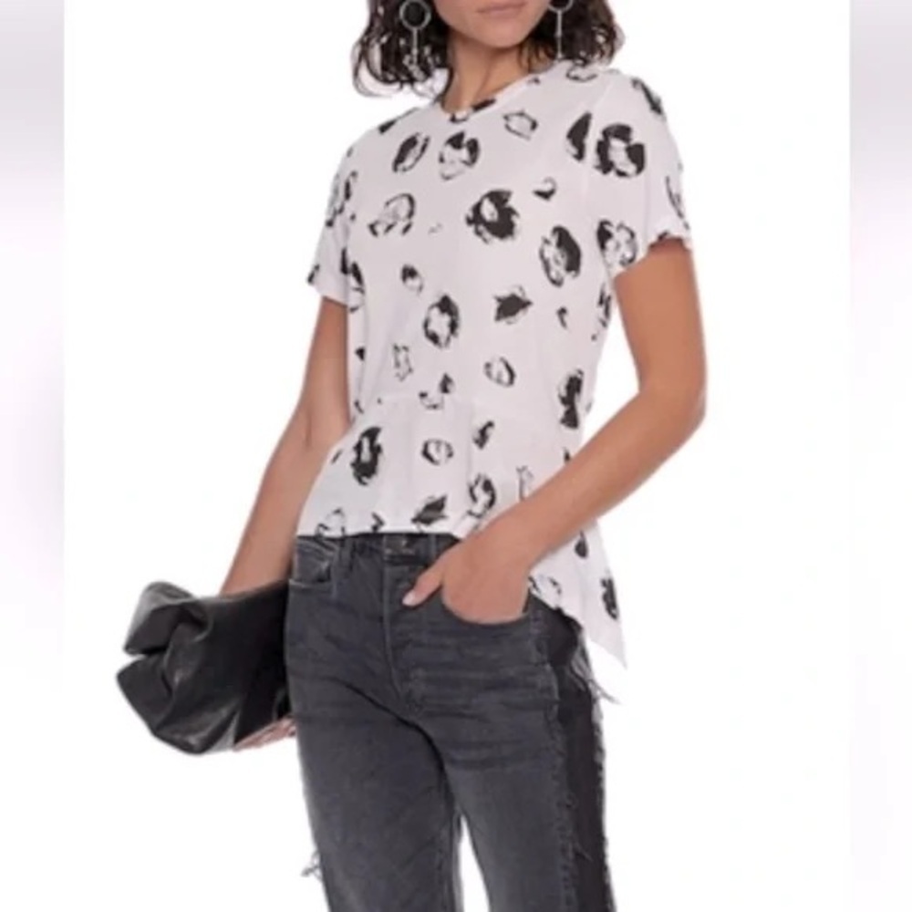 NWT Proenza Schouler Floral Asymmetric T Shirt Top Pink Short Sleeve Cotton S